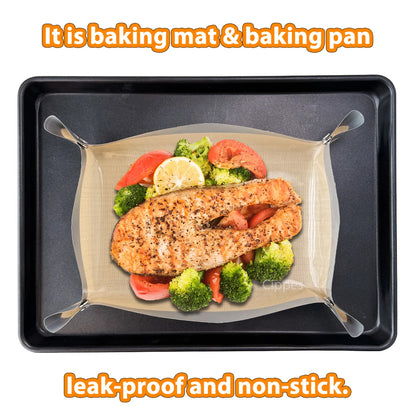 1PC Silicone Fiber Baking Mat with Buckle, Reusable Corners Snap Together to Form Leakproof & Non Stick Baking Tray, Oven Liner