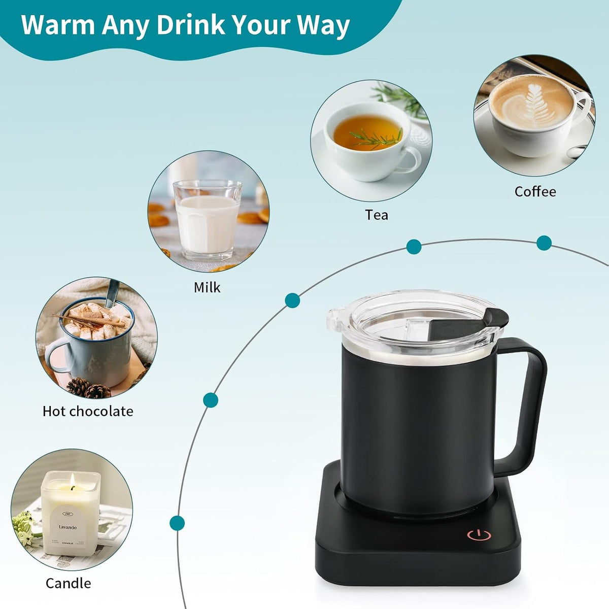 Coffee Mug Warmer & Mug Set for Desk - Auto Shut off & 3 Heat Settings, Includes 15Oz Stainless Steel Mug, Smart Coffee Cup Warmer, Home Office Essentials Coffee Set（Mug Included）