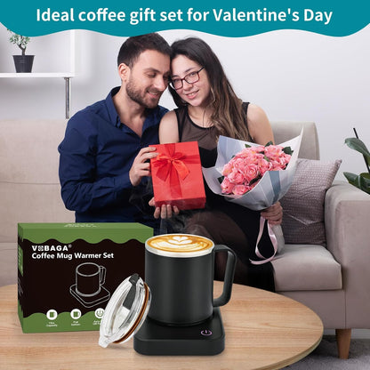 Coffee Mug Warmer & Mug Set for Desk - Auto Shut off & 3 Heat Settings, Includes 15Oz Stainless Steel Mug, Smart Coffee Cup Warmer, Home Office Essentials Coffee Set（Mug Included）