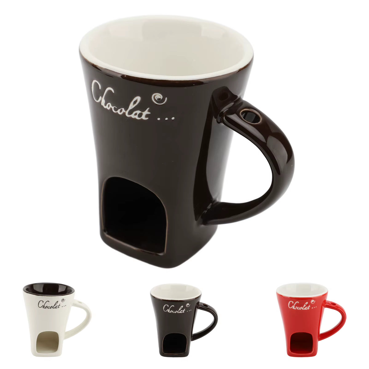 Chocolate Melting Fondue Mug Ceramic Butter Warmer Pot Chocolate Melting Supplies with Fork for Kitchen