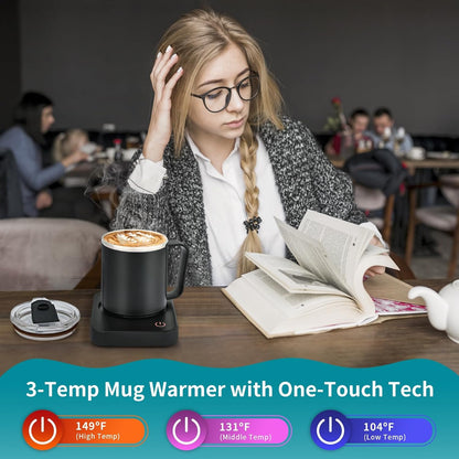 Coffee Mug Warmer & Mug Set for Desk - Auto Shut off & 3 Heat Settings, Includes 15Oz Stainless Steel Mug, Smart Coffee Cup Warmer, Home Office Essentials Coffee Set（Mug Included）